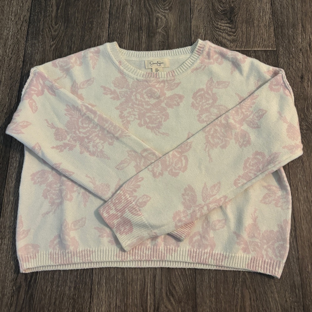 Jessica Simpson Pink and White Floral Sweater